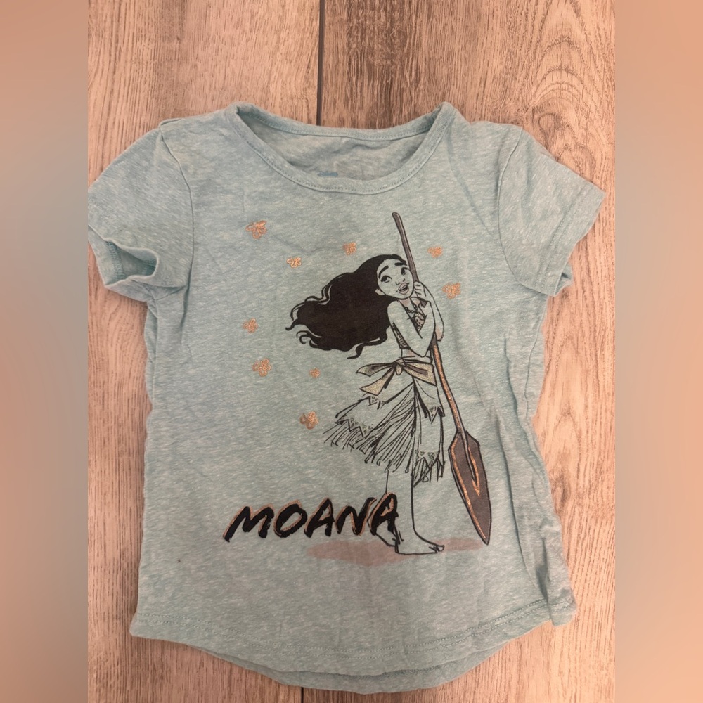 Disney Light Blue Moana Graphic Tee with Gold Accents
